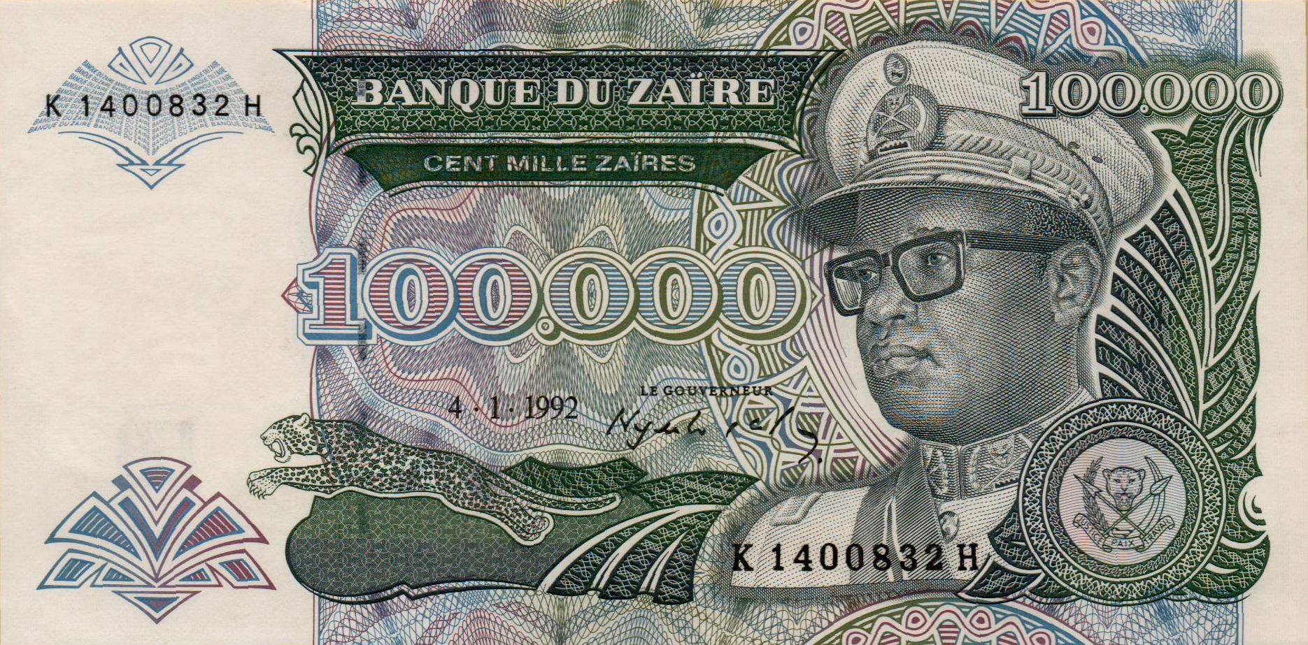 Zaire 100000 1991 UNC P-41